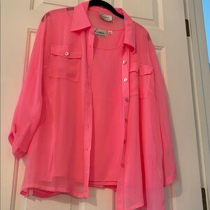 Linea by Louis Dell'Olio Vibrant Pink silk camisole with sheer over shirt.
